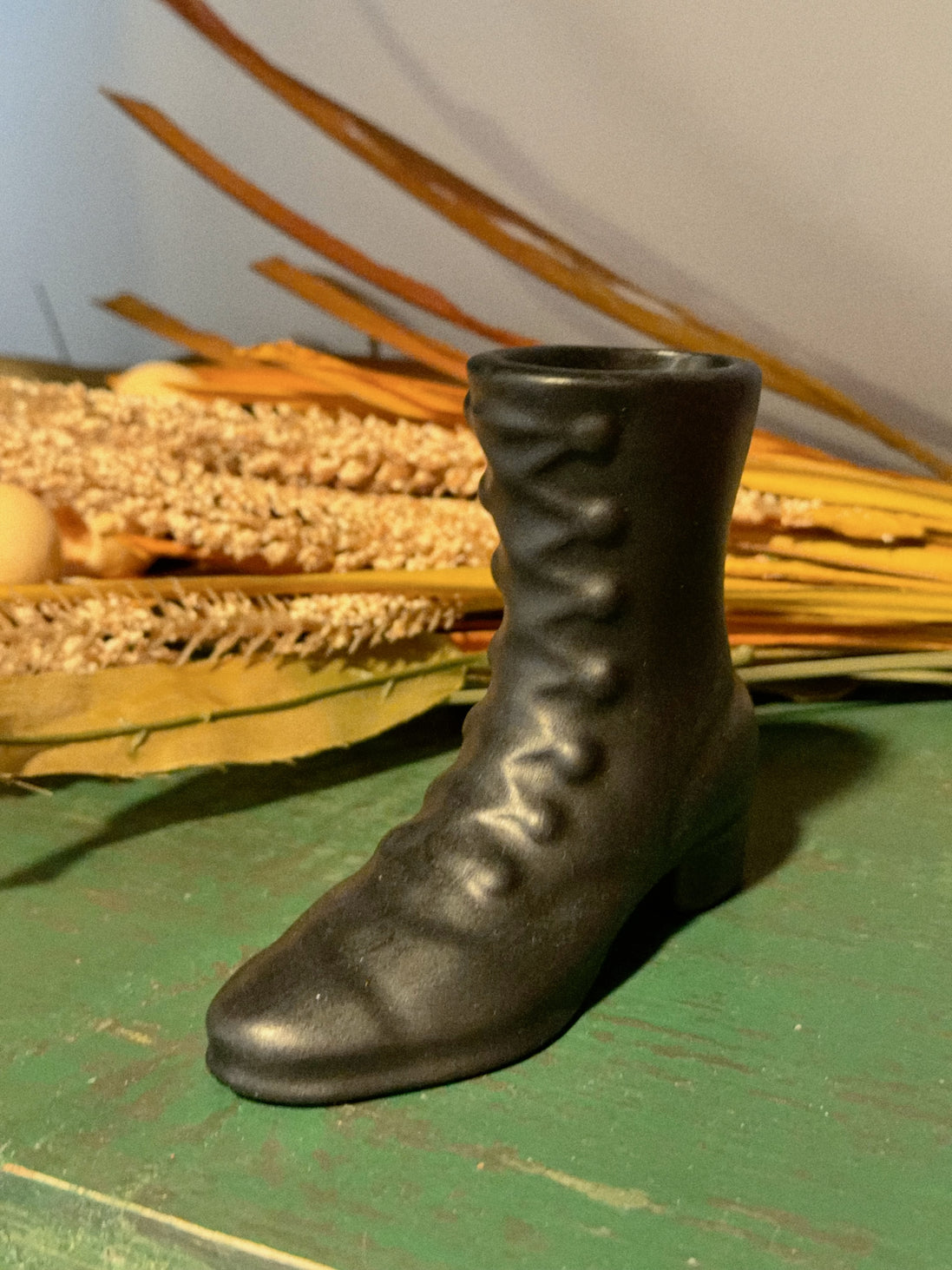 Black Ceramic Button-Up Ankle Boot Vase