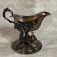 F.B. Rogers Silver Co. Gravy Boat on Rococo Warming Stand, Complete