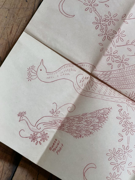 Vintage Aunt Martha's Hot Iron Transfer #9714 "Large Peacock Motifs," Peacock Embroidery Pattern for Pillowcases & Napkins