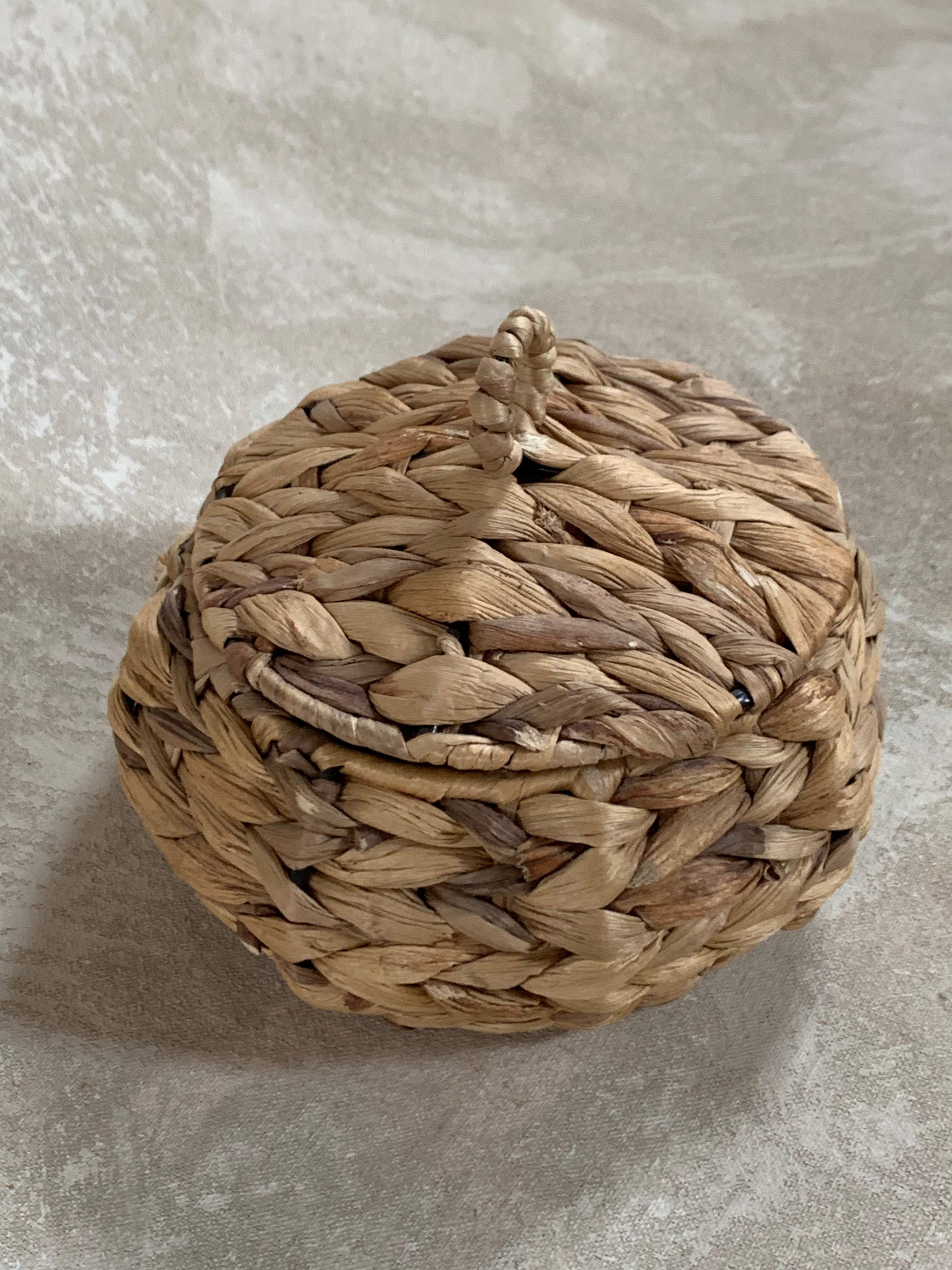 Water Hyacinth Coiled Lidded Basket, Southeast Asian Craft