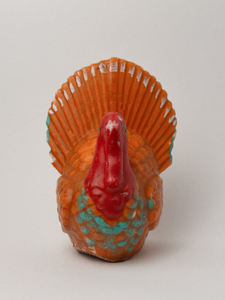 Vintage Figural Turkey Candle, Orange with Teal Breast