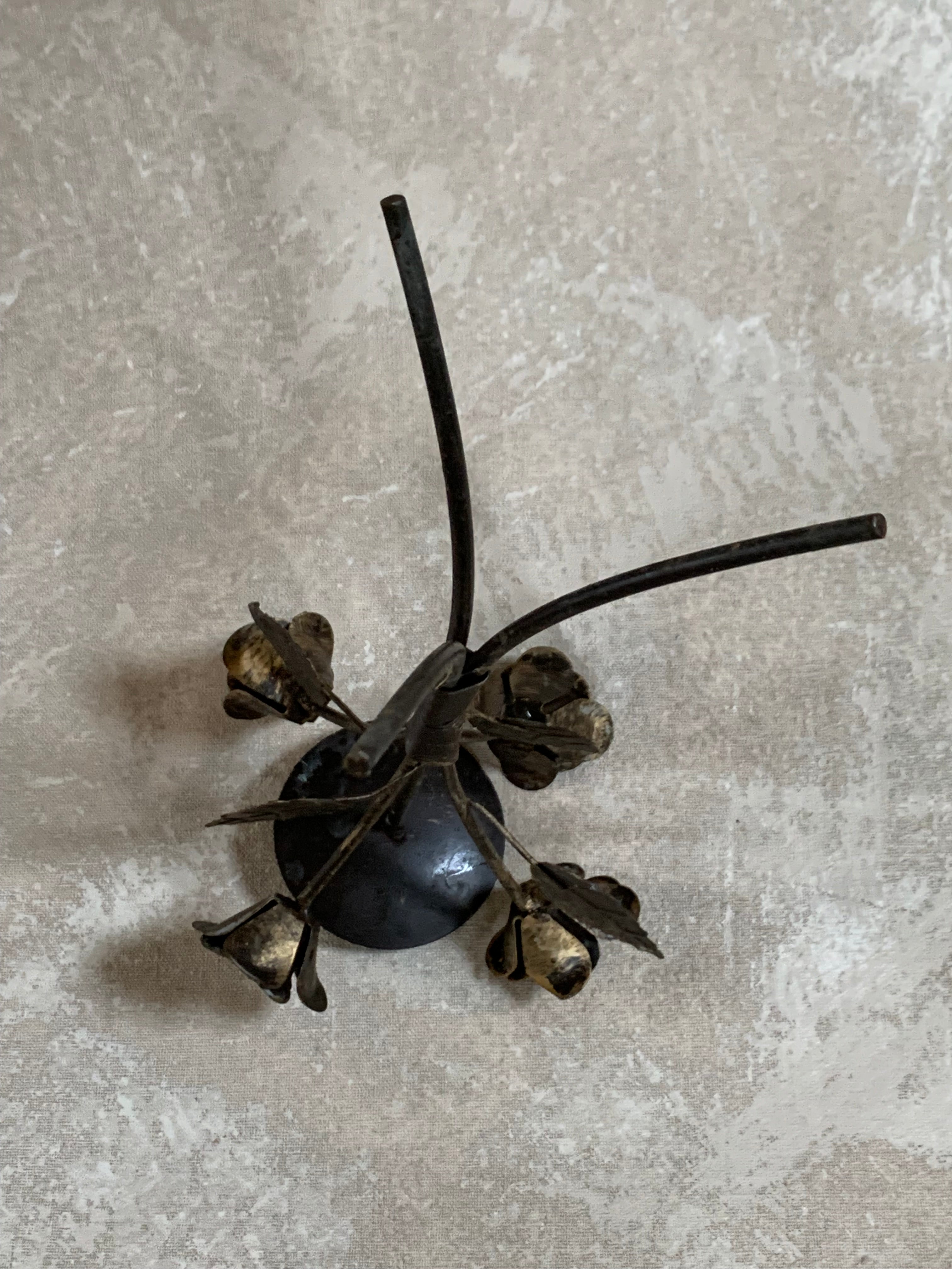 Hand-Fabricated Iron Rose Candleholder | Pillar Candle Spike | Tripod Bouquet Base | Wire-Wrapped Stem | Dark Patina | Folk Metalwork | Romantic Gothic Decor