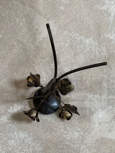 Hand-Fabricated Iron Rose Candleholder | Pillar Candle Spike | Tripod Bouquet Base | Wire-Wrapped Stem | Dark Patina | Folk Metalwork | Romantic Gothic Decor