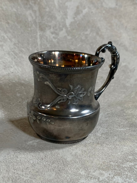 Monarch Silver Co. Triple Plate Victorian Christening Cup, Engraved Floral, Pattern 95
