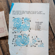 Vintage Embroidery Pattern Lot: Cross Stitch Transfers, Tri-Chem Liquid Embroidery Charts, Fisherman's Crying Towel & Hunter Charts, Sold as a Set