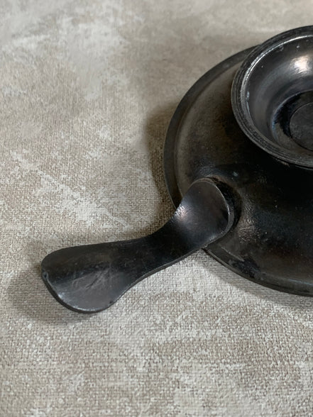 Antique Pewter Chamber Candlestick | Paddle Handle | Drip Tray | Struck Touch Mark | Taper Candle Holder | Colonial Style | American or English Pewter