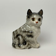 Vintage Ceramic Kitten Figurine with Glass Eyes, Gray and White