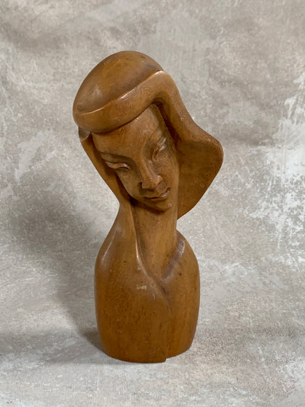 Philippine Hand-Carved Hardwood Female Bust | Modigliani Influence | Manila, 1969