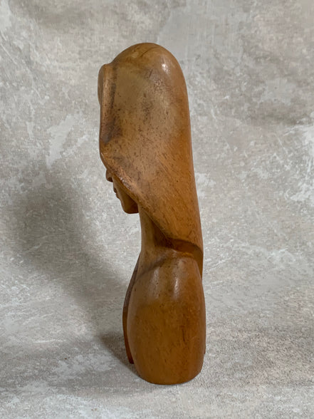 Philippine Hand-Carved Hardwood Female Bust | Modigliani Influence | Manila, 1969