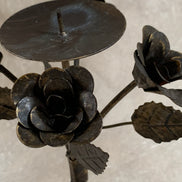 Hand-Fabricated Iron Rose Candleholder | Pillar Candle Spike | Tripod Bouquet Base | Wire-Wrapped Stem | Dark Patina | Folk Metalwork | Romantic Gothic Decor