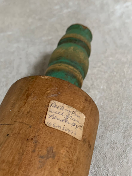 Teal-Handled Hardwood Rolling Pin