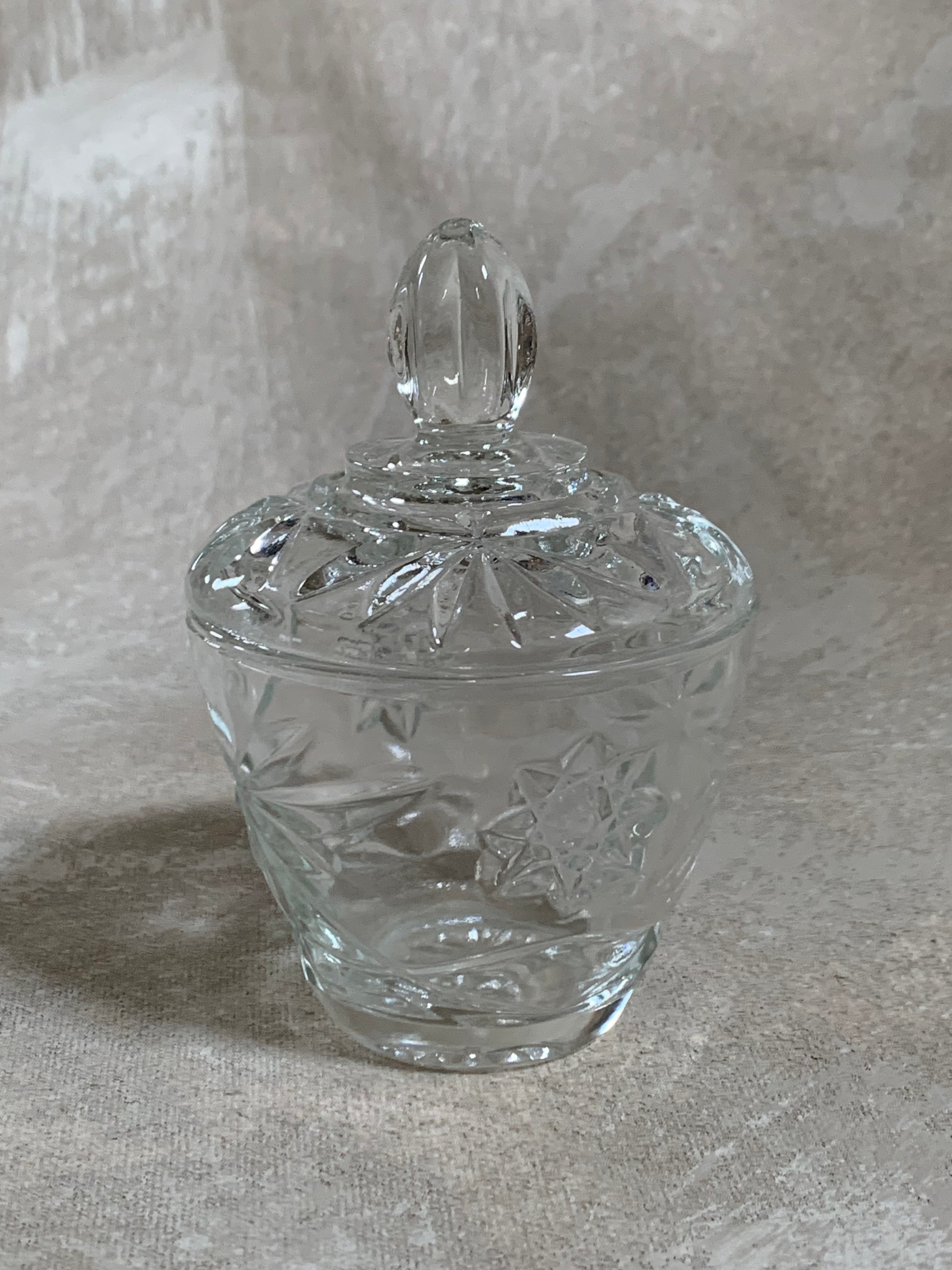 Cut Glass Lidded Candy Jar, Starburst Pattern, Mid-Century
