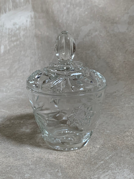 Cut Glass Lidded Candy Jar, Starburst Pattern, Mid-Century