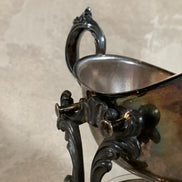 F.B. Rogers Silver Co. Gravy Boat on Rococo Warming Stand, Complete