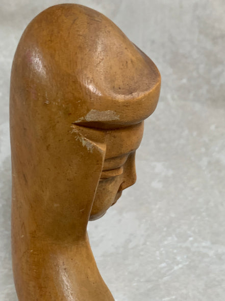 Philippine Hand-Carved Hardwood Female Bust | Modigliani Influence | Manila, 1969