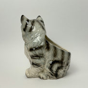 Vintage Ceramic Kitten Figurine with Glass Eyes, Gray and White