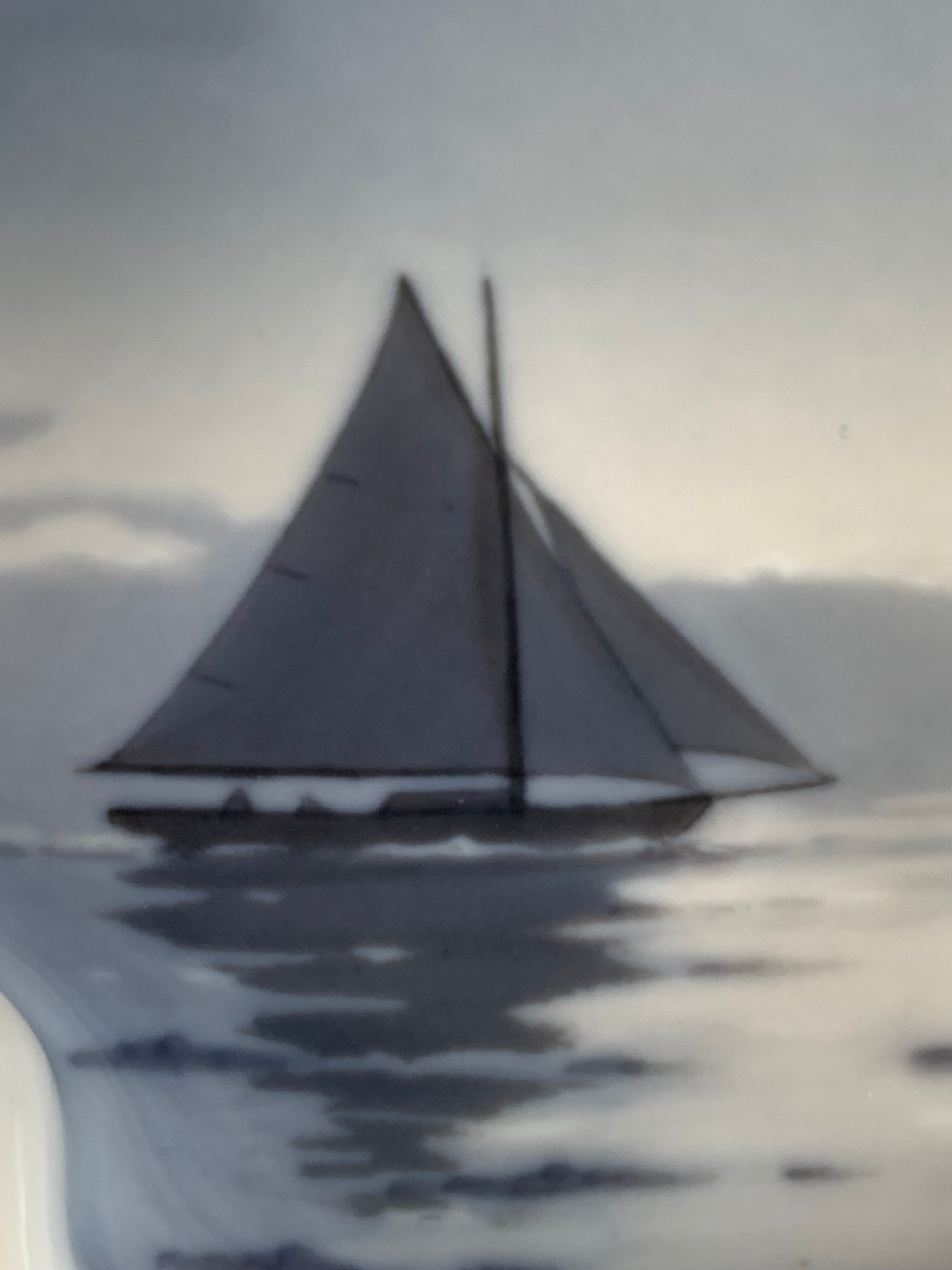 Bing & Grøndahl B&G Denmark Porcelain Trinket Dish | Sailboat Maritime Scene | Grisaille Underglaze | Made in Denmark | Model 474 | Danish Porcelain Collectible