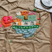 Vintage Avon Creative Needlecraft Crewel Embroidery Kits, Noah's Ark & Piglets and Posies, Started, Set of 2 with Hoops & Yarn