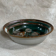Apple Lane Pottery Bill Nagengast Serving Bowl | Wax Resist Botanical | Forest Green & Walnut | Original Bloomfield Hills Studio | July 1976 | Michigan Studio Porcelain