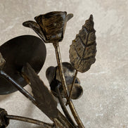 Hand-Fabricated Iron Rose Candleholder | Pillar Candle Spike | Tripod Bouquet Base | Wire-Wrapped Stem | Dark Patina | Folk Metalwork | Romantic Gothic Decor