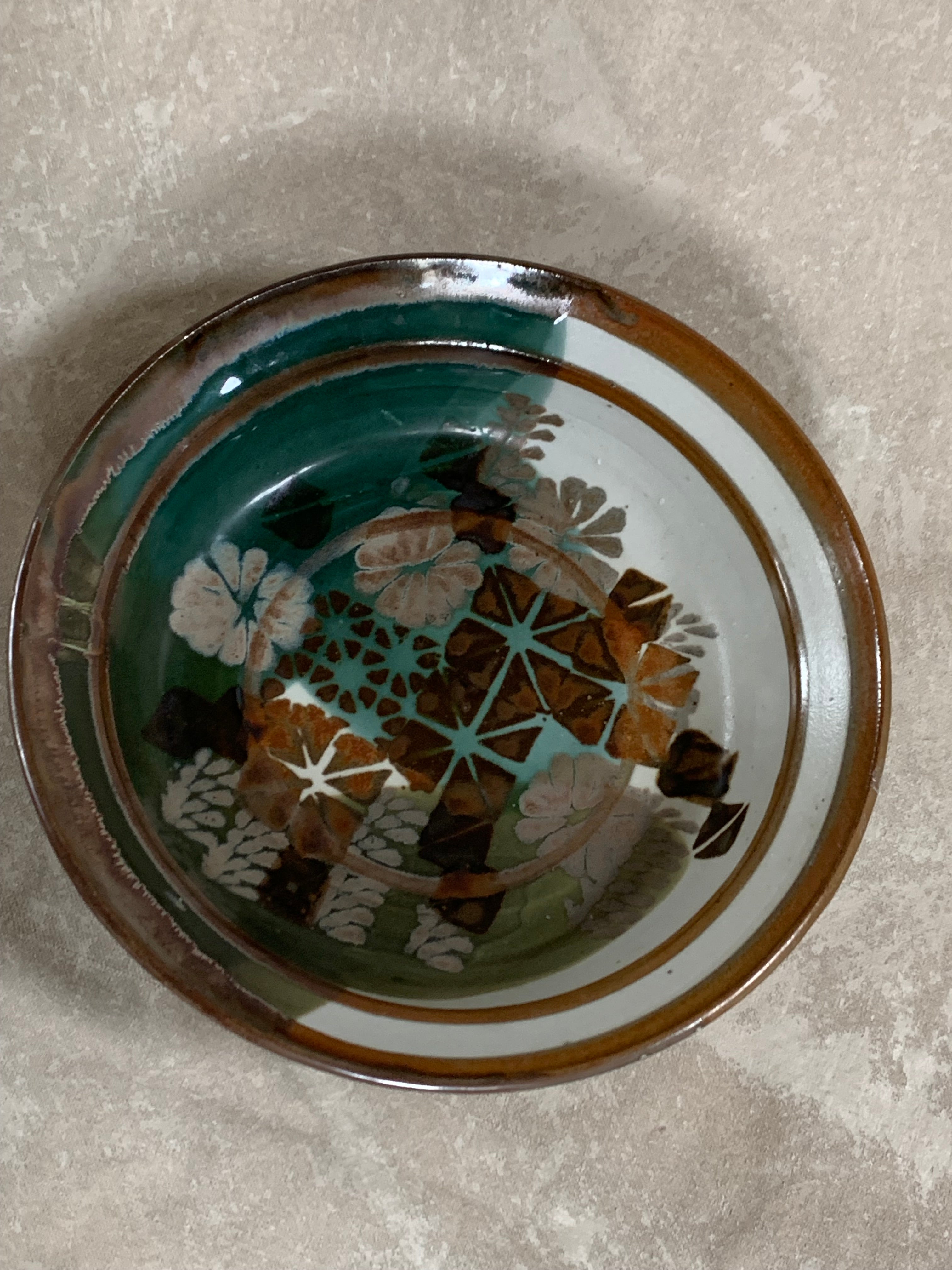 Apple Lane Pottery Bill Nagengast Serving Bowl | Wax Resist Botanical | Forest Green & Walnut | Original Bloomfield Hills Studio | July 1976 | Michigan Studio Porcelain