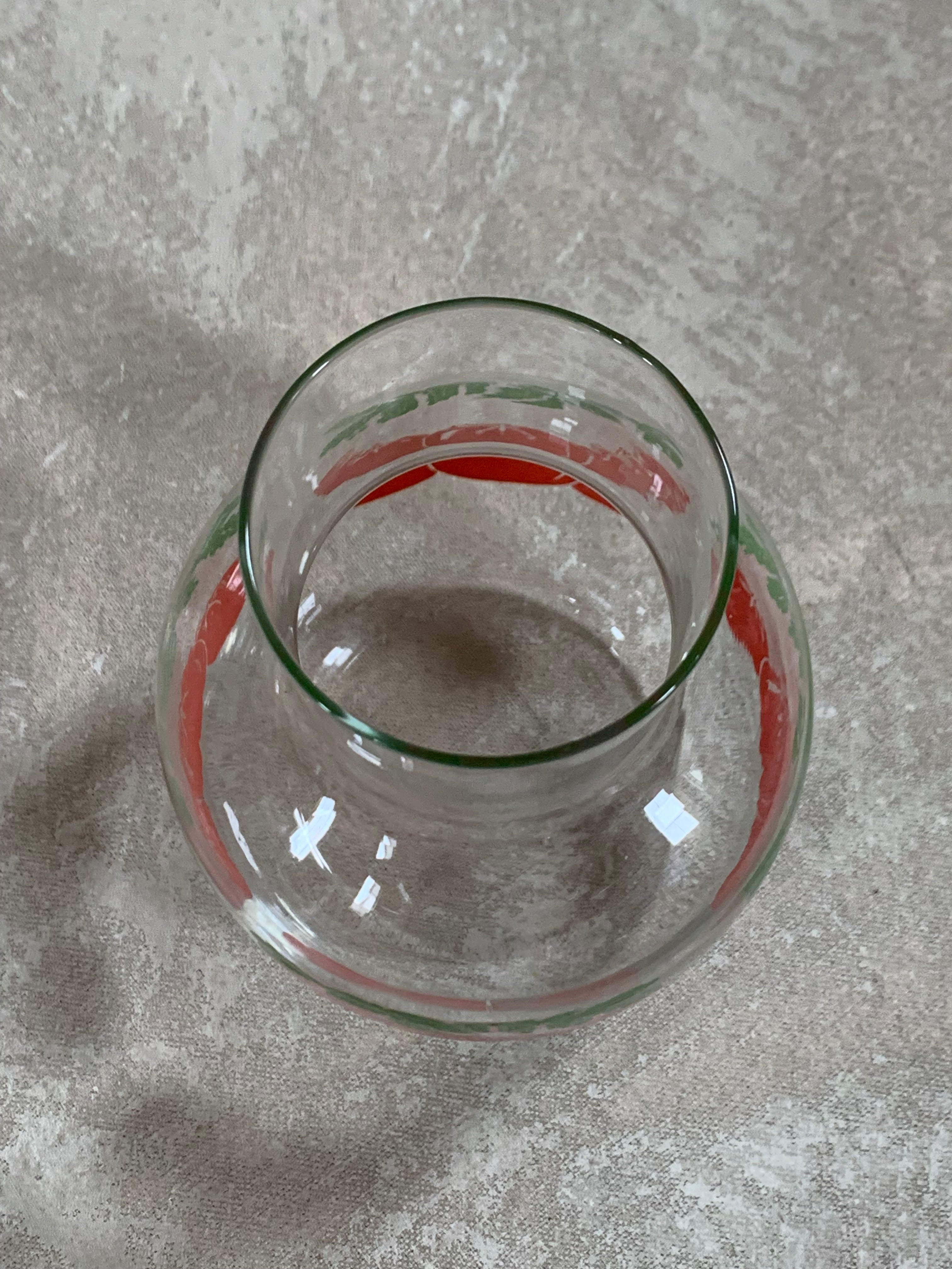Mid-Century Clear Glass Tomato Carafe | Silk-Screened Decoration | c. 1950s–1960s
