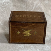 Vintage Japanese Export Wood Recipe Box | Patriotic Eagle & Stars | Gold Lettering | Made in Japan | 1950s–1960s | Mid-Century Kitchen