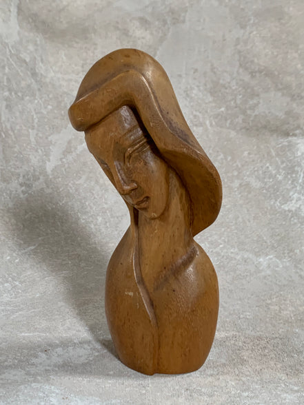 Philippine Hand-Carved Hardwood Female Bust | Modigliani Influence | Manila, 1969
