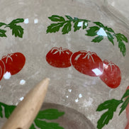 Mid-Century Clear Glass Tomato Carafe | Silk-Screened Decoration | c. 1950s–1960s