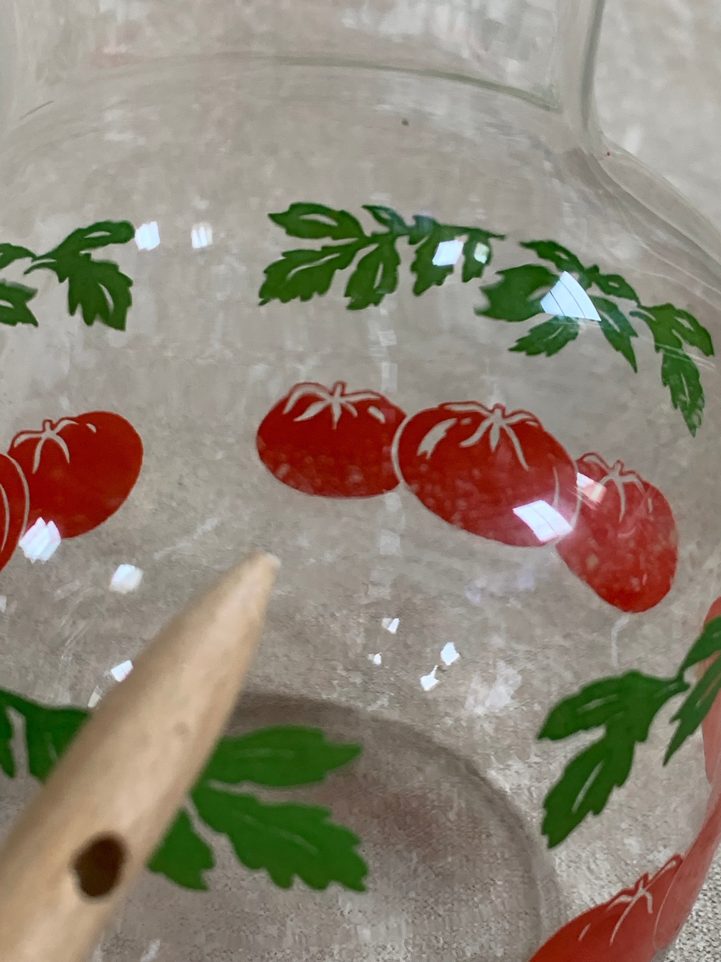 Mid-Century Clear Glass Tomato Carafe | Silk-Screened Decoration | c. 1950s–1960s