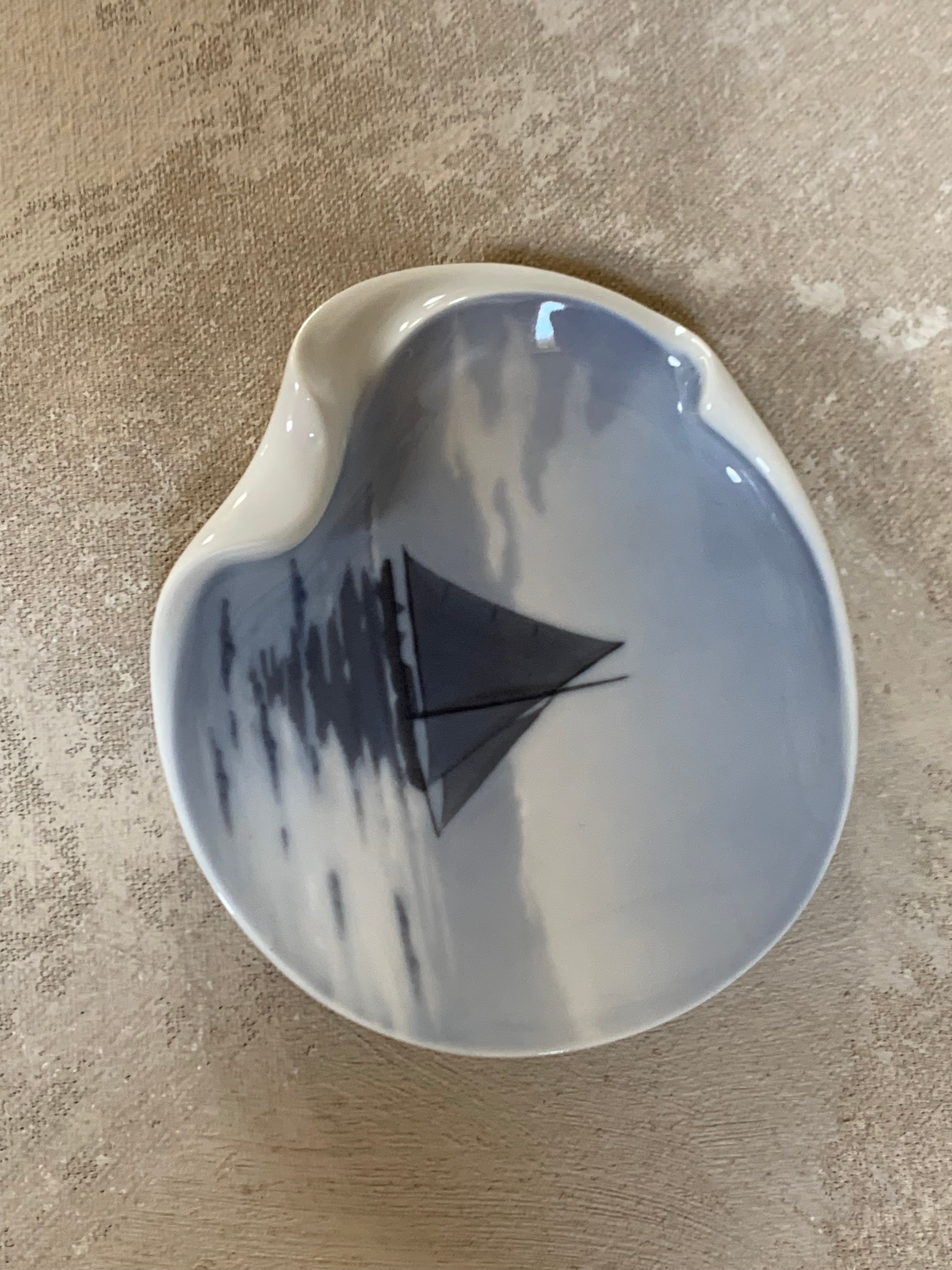 Bing & Grøndahl B&G Denmark Porcelain Trinket Dish | Sailboat Maritime Scene | Grisaille Underglaze | Made in Denmark | Model 474 | Danish Porcelain Collectible