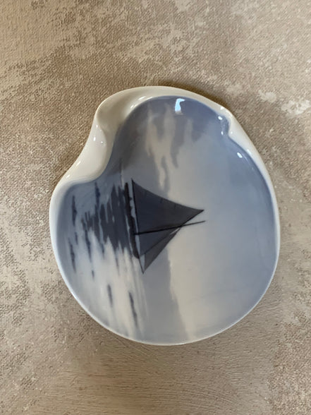 Bing & Grøndahl B&G Denmark Porcelain Trinket Dish | Sailboat Maritime Scene | Grisaille Underglaze | Made in Denmark | Model 474 | Danish Porcelain Collectible