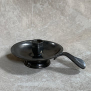 Antique Pewter Chamber Candlestick | Paddle Handle | Drip Tray | Struck Touch Mark | Taper Candle Holder | Colonial Style | American or English Pewter