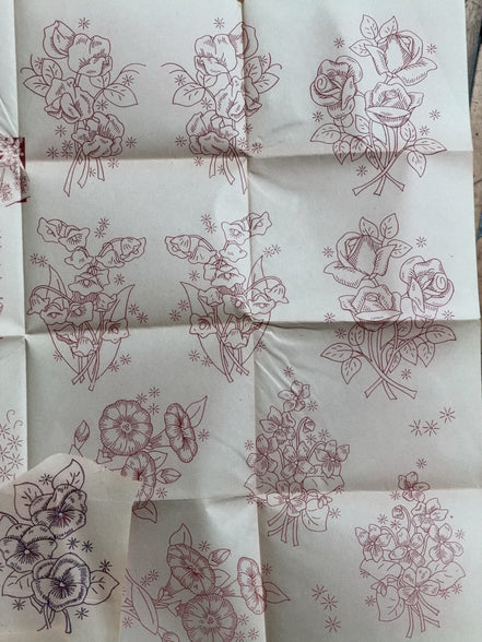 Vintage Aunt Martha's Hot Iron Transfer #3254 "14 Floral Motifs," Pansy, Rose & Sweet Pea Embroidery Pattern with Crochet Edgings
