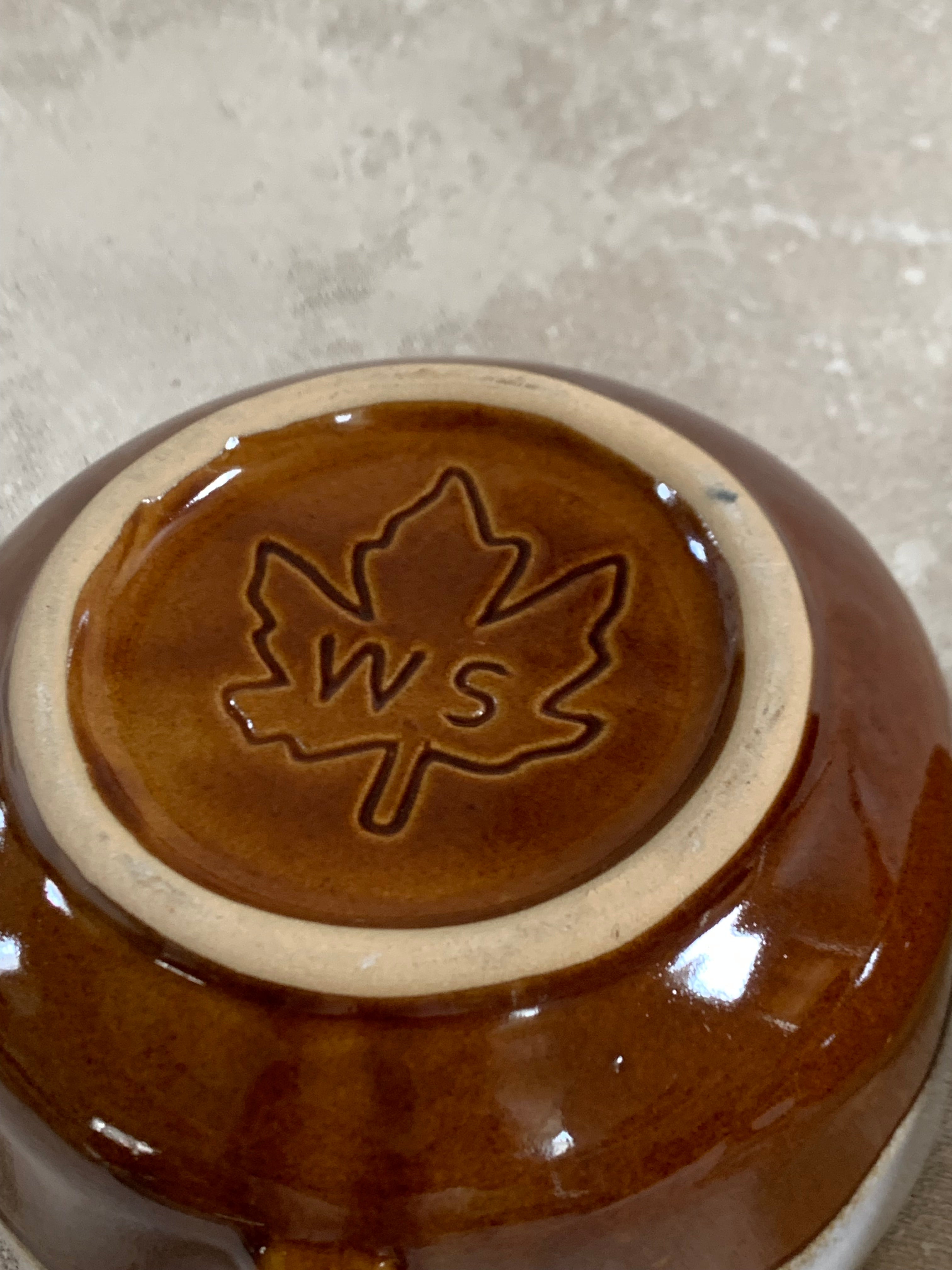 Western Stoneware Co. Mug Set of Two | WS Maple Leaf Mark | Brown Drip Glaze | Loop Handle | Monmouth Illinois | circa 1960s–1970s | Stoneware | Kitchen Decor