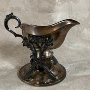 F.B. Rogers Silver Co. Gravy Boat on Rococo Warming Stand, Complete