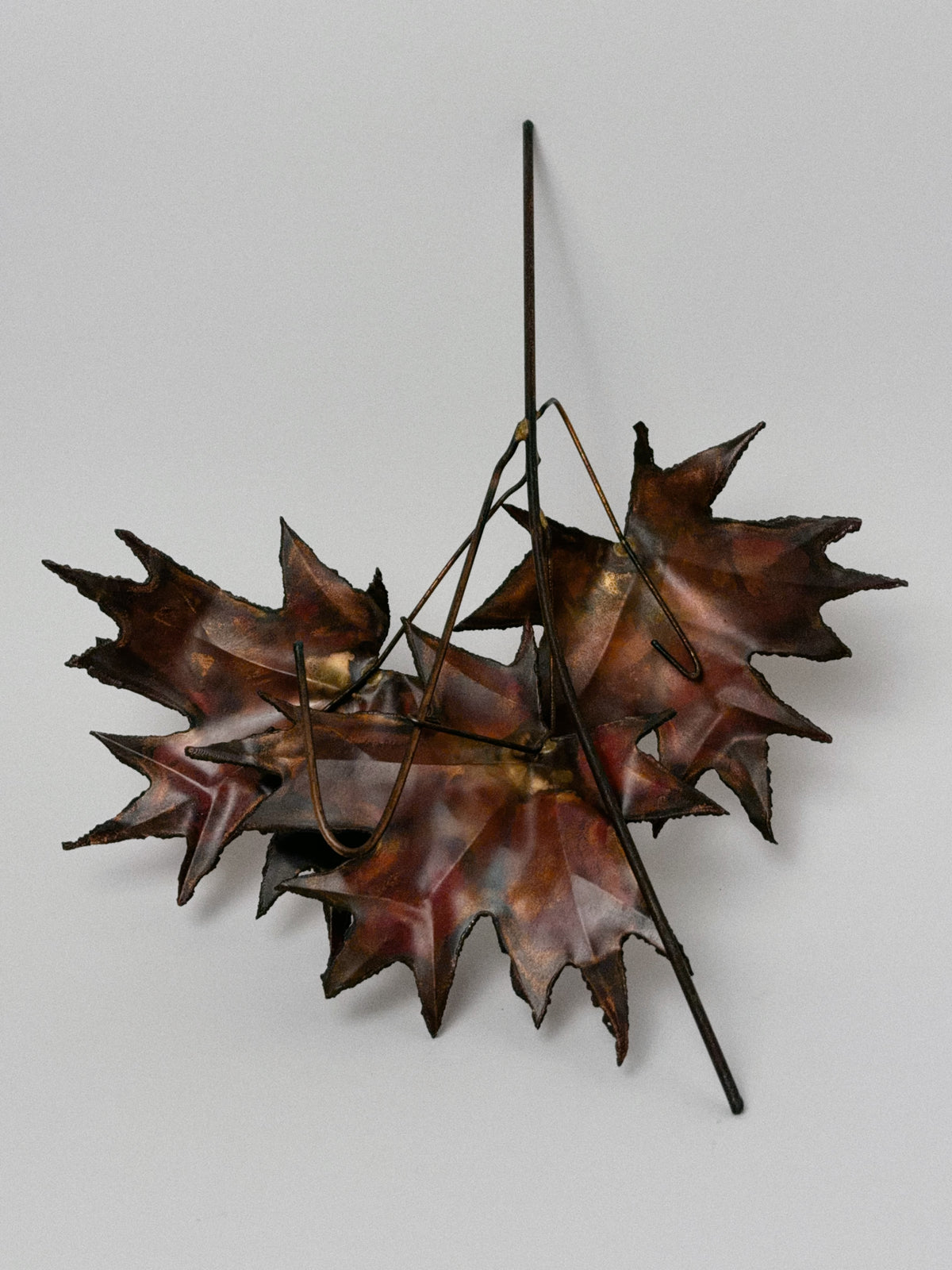Flame-Painted Copper Maple Leaf Sculpture Spray, Torch-Cut Metal Art