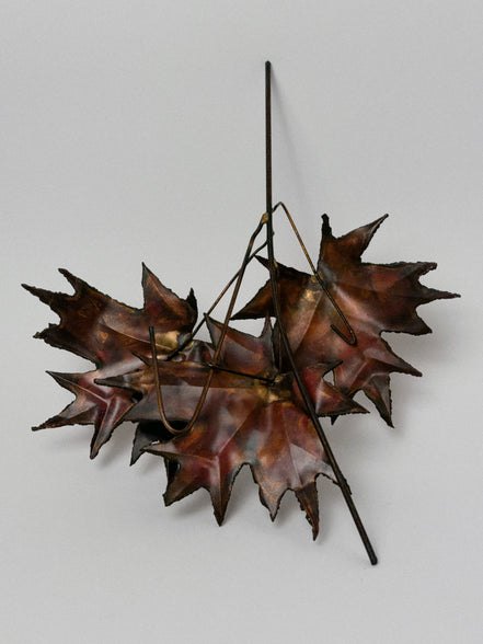 Flame-Painted Copper Maple Leaf Sculpture Spray, Torch-Cut Metal Art