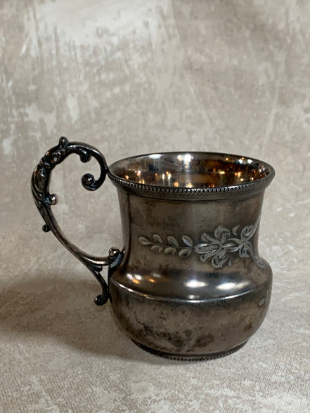 Monarch Silver Co. Triple Plate Victorian Christening Cup, Engraved Floral, Pattern 95