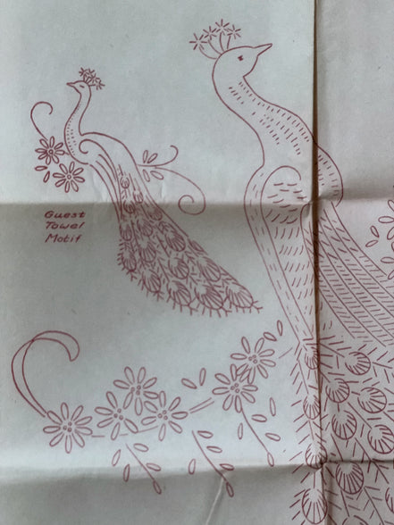 Vintage Aunt Martha's Hot Iron Transfer #9714 "Large Peacock Motifs," Peacock Embroidery Pattern for Pillowcases & Napkins