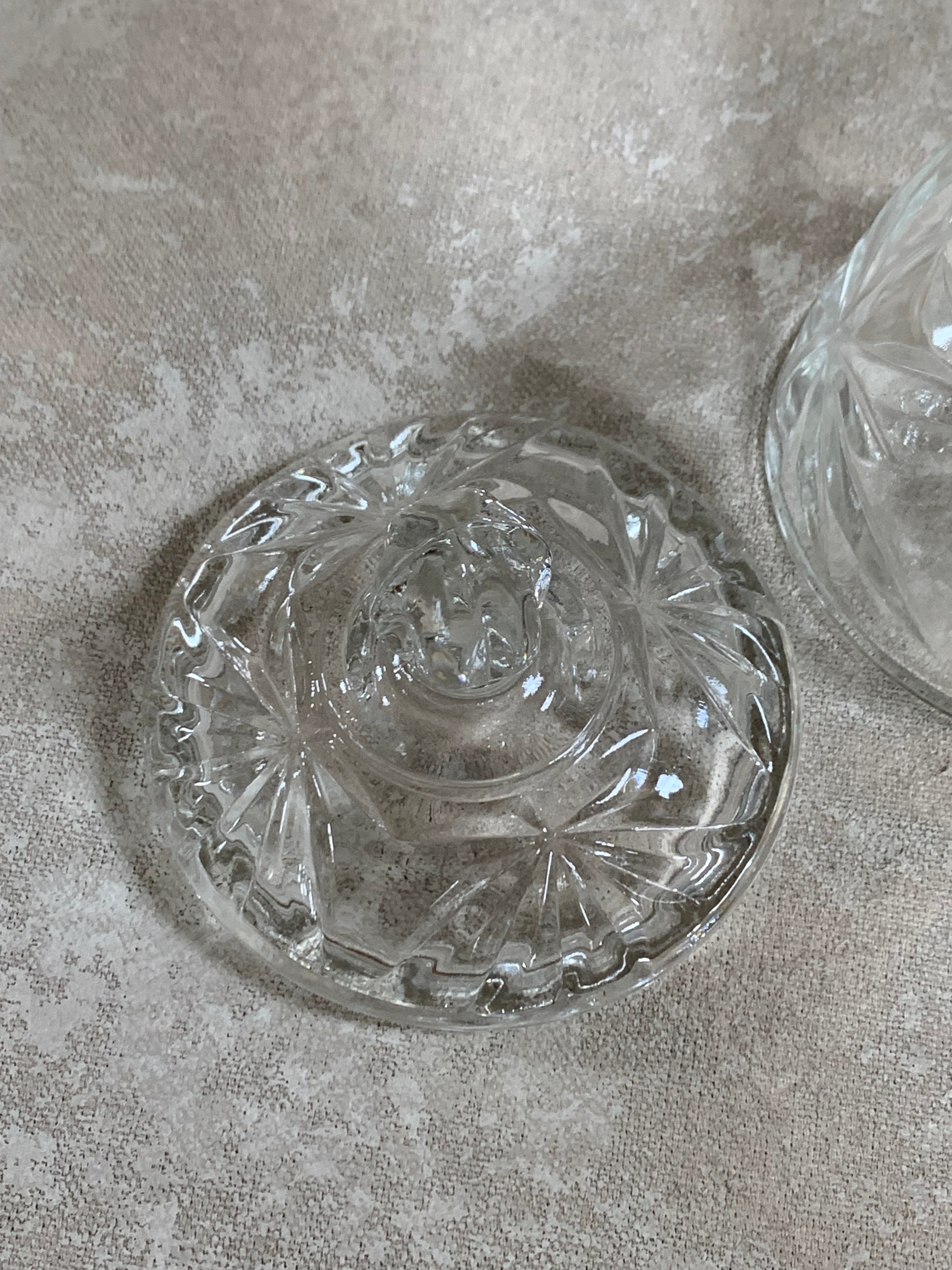 Cut Glass Lidded Candy Jar, Starburst Pattern, Mid-Century