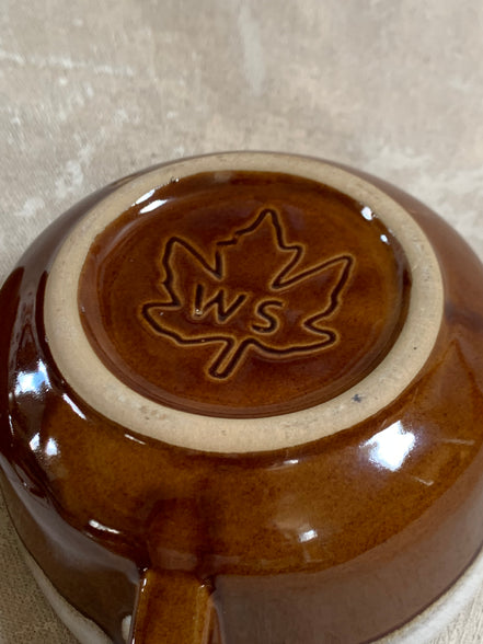 Western Stoneware Co. Mug Set of Two | WS Maple Leaf Mark | Brown Drip Glaze | Loop Handle | Monmouth Illinois | circa 1960s–1970s | Stoneware | Kitchen Decor