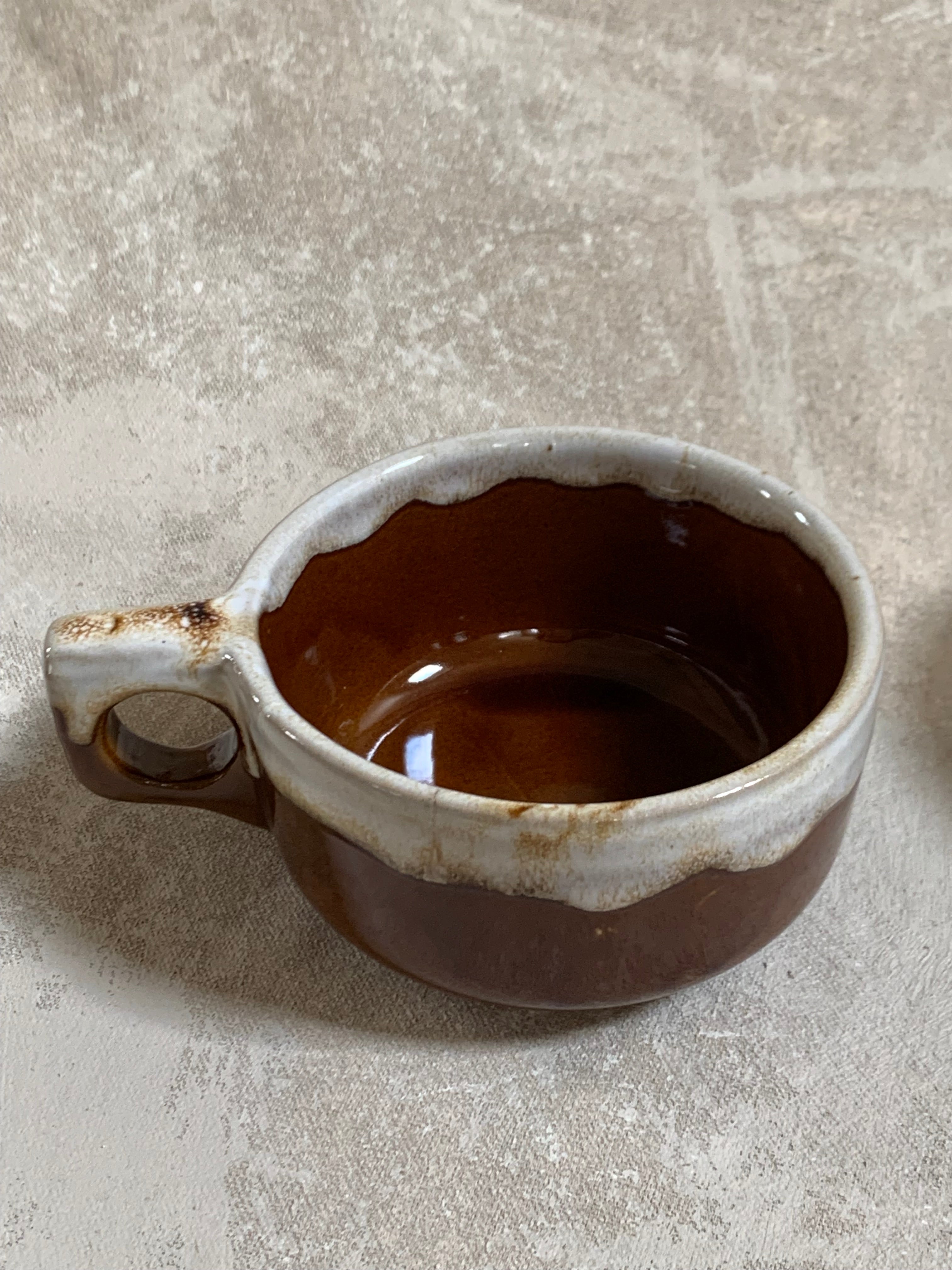 Western Stoneware Co. Mug Set of Two | WS Maple Leaf Mark | Brown Drip Glaze | Loop Handle | Monmouth Illinois | circa 1960s–1970s | Stoneware | Kitchen Decor
