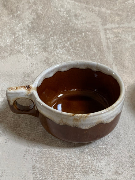 Western Stoneware Co. Mug Set of Two | WS Maple Leaf Mark | Brown Drip Glaze | Loop Handle | Monmouth Illinois | circa 1960s–1970s | Stoneware | Kitchen Decor