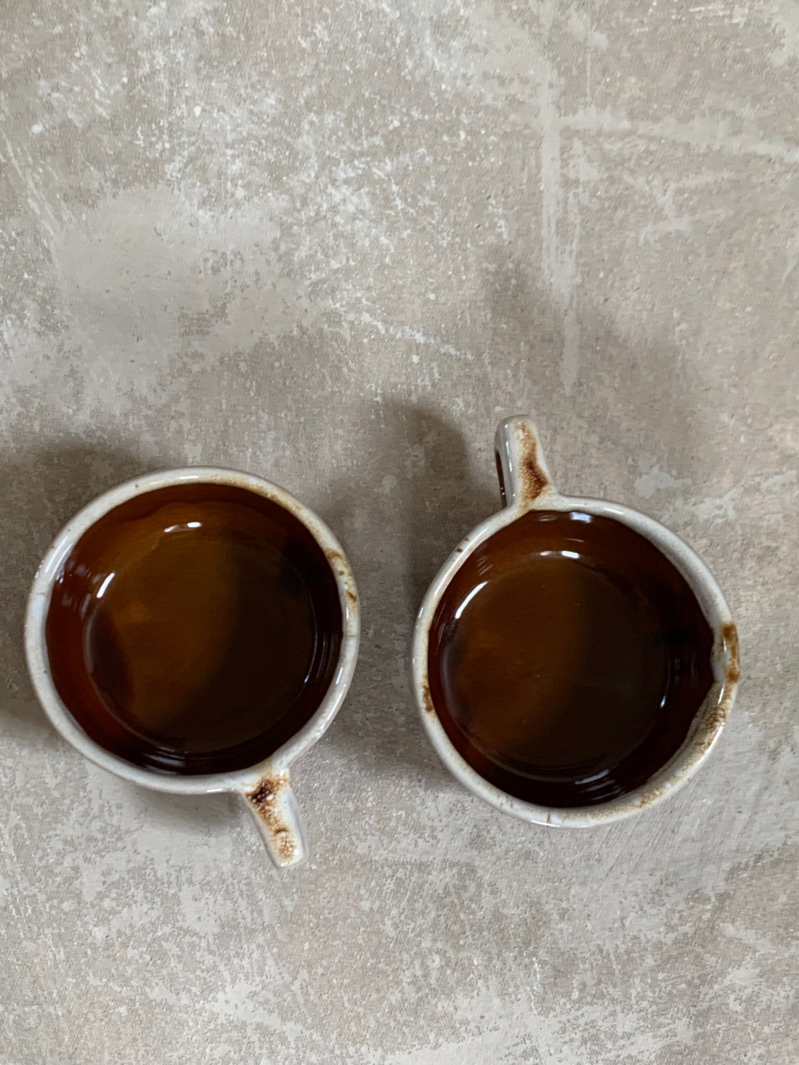 Western Stoneware Co. Mug Set of Two | WS Maple Leaf Mark | Brown Drip Glaze | Loop Handle | Monmouth Illinois | circa 1960s–1970s | Stoneware | Kitchen Decor