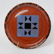 Studio Redware Quilt Block Plate, Ohio Star Pattern, with Wall Hanger