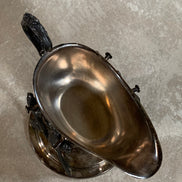 F.B. Rogers Silver Co. Gravy Boat on Rococo Warming Stand, Complete