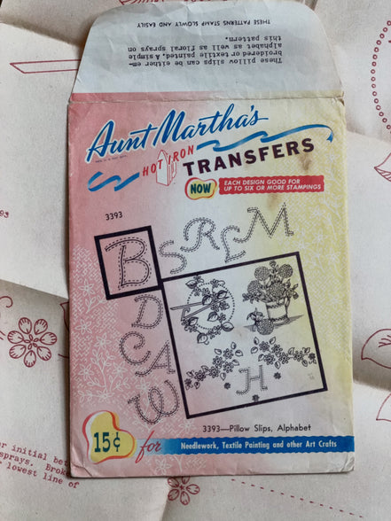 Vintage Aunt Martha's Hot Iron Transfer #3393 "Pillow Slips, Alphabet," His & Hers Monogram Embroidery Pattern