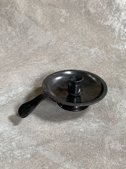 Antique Pewter Chamber Candlestick | Paddle Handle | Drip Tray | Struck Touch Mark | Taper Candle Holder | Colonial Style | American or English Pewter