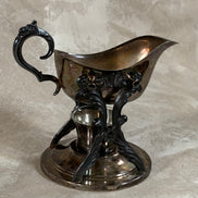 F.B. Rogers Silver Co. Gravy Boat on Rococo Warming Stand, Complete